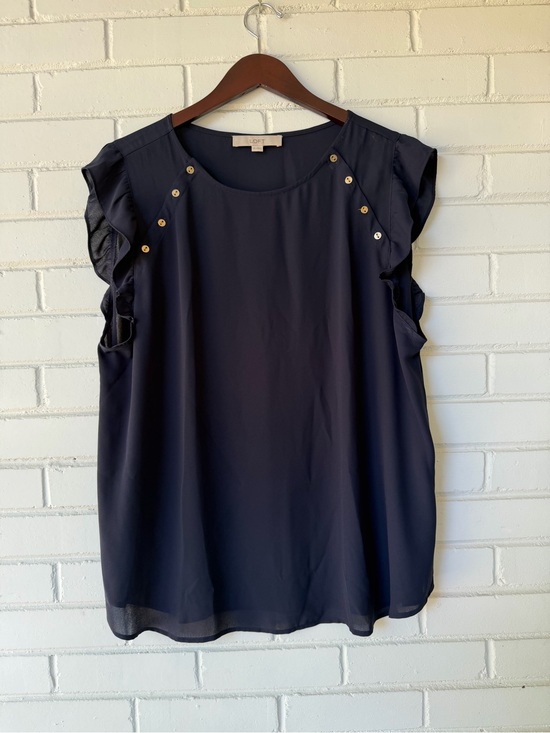 LOFT Tops - LOFT Navy Ruffle Sleeve Top with Gold Buttons
